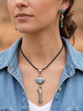 Turquoise Opal Spiny Oyster Necklace Pierced Earrings Sterling Silver